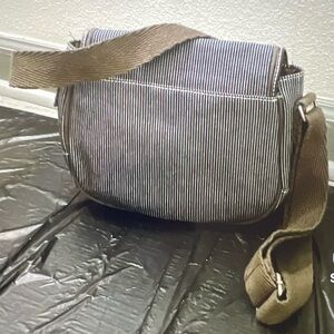 Thirty-One dark wash & olive Green striped thick fabric shoulder cross body bag